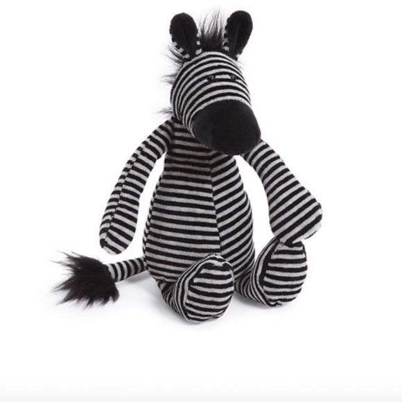 JELLYCAT ZEBRA BON BON BLACK GRAY STRIPES STRIPED STUFFED ANIMAL - Picture 1 of 7